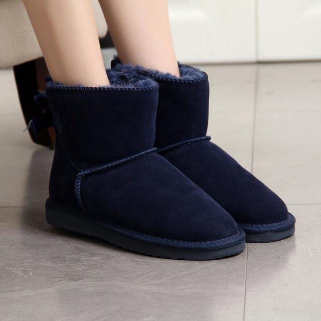 Neue Mode In Der Lage Frauen Warme Schnee Stiefel Winter Stiefel Echtes Rindsleder Leder Frauen Stiefel Stiefeletten Pelz Schuhe Größe 34 -43 34 navy blau
