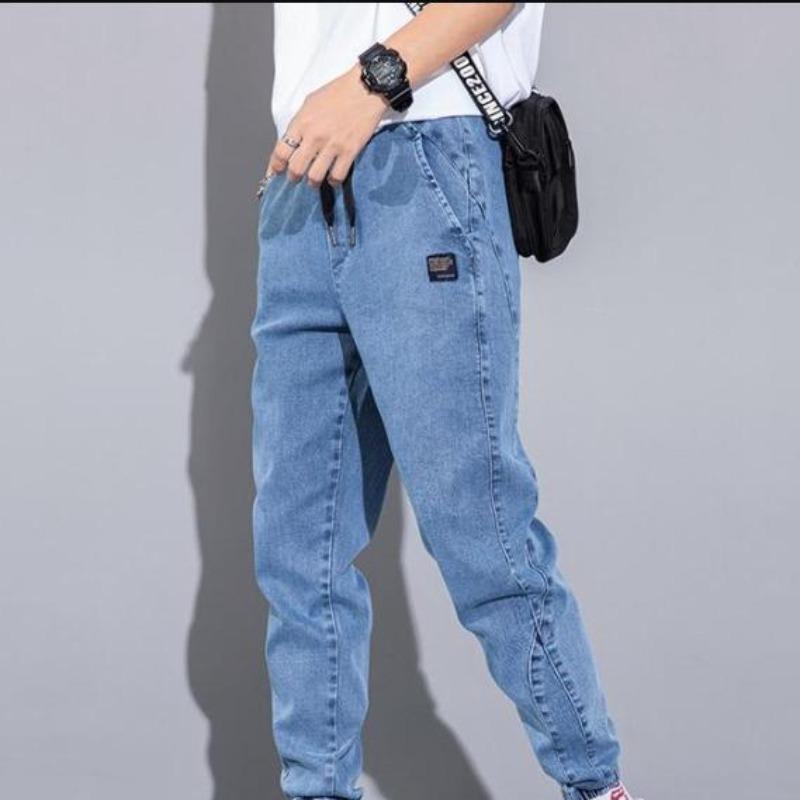 Herrenmode Jeans mit elastischer Taille, Sporthose, lässige gerade Streetwear, Kordelzug, lockere Jeans in Übergröße 8XL 8XL blau
