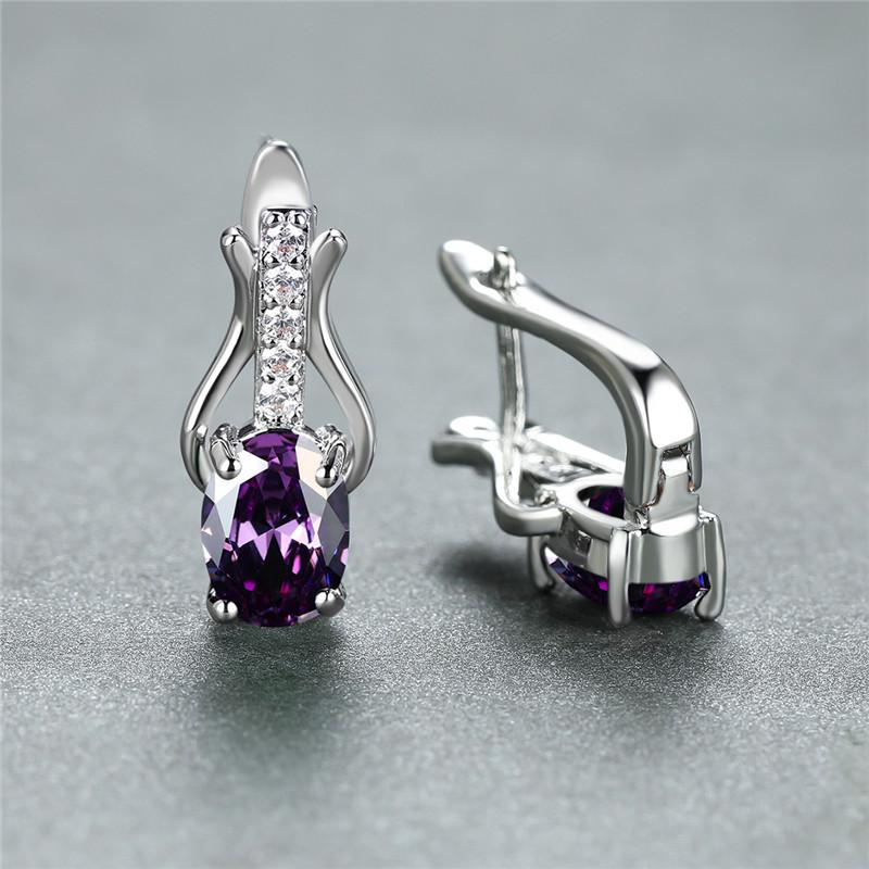 Rose Gold Farbe Ohrringe Oval Cut Rot Weiß Schwarz Stein Weiblichen Hochzeit Schmuck Luxus CZ Klaue Ohrringe für Frauen Tropfen ohrringe silber/violett