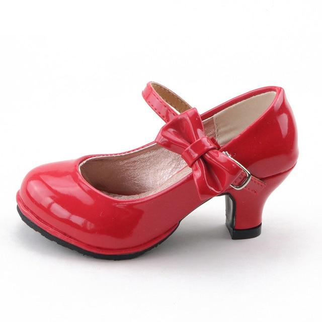 Mädchen Lederschuhe Herbst Bowtie Sandalen Kinder Schuhe High Heels Prinzessin Süße Sandalen für Mädchen 30 rot