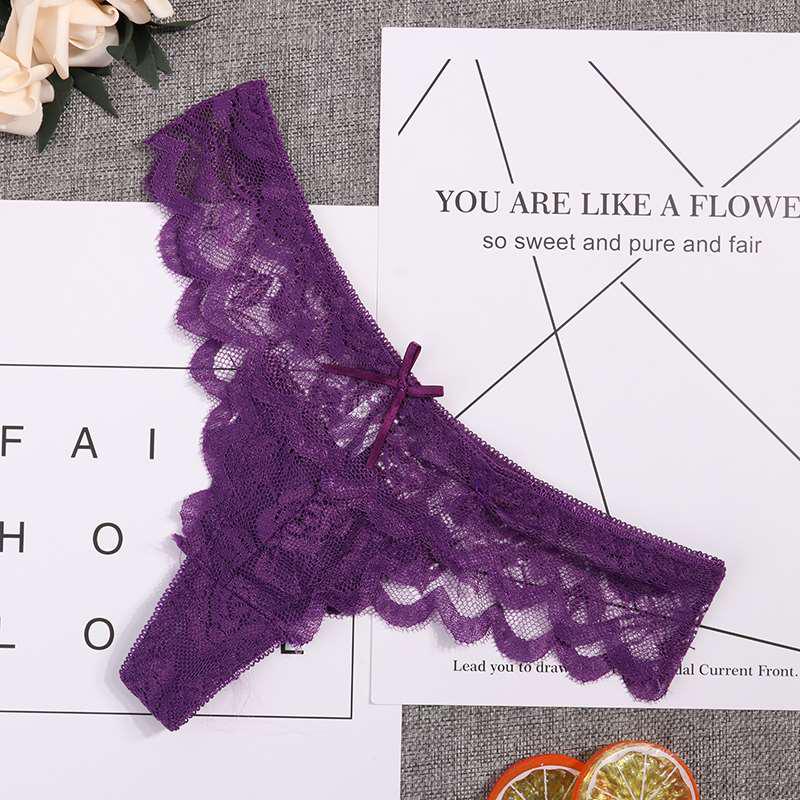 Ultradünner Tanga, transparent, sexy Höschen, Unterwäsche, Damen-Baumwollspitze, Tanga-Slip, Damen-Dessous XL violett