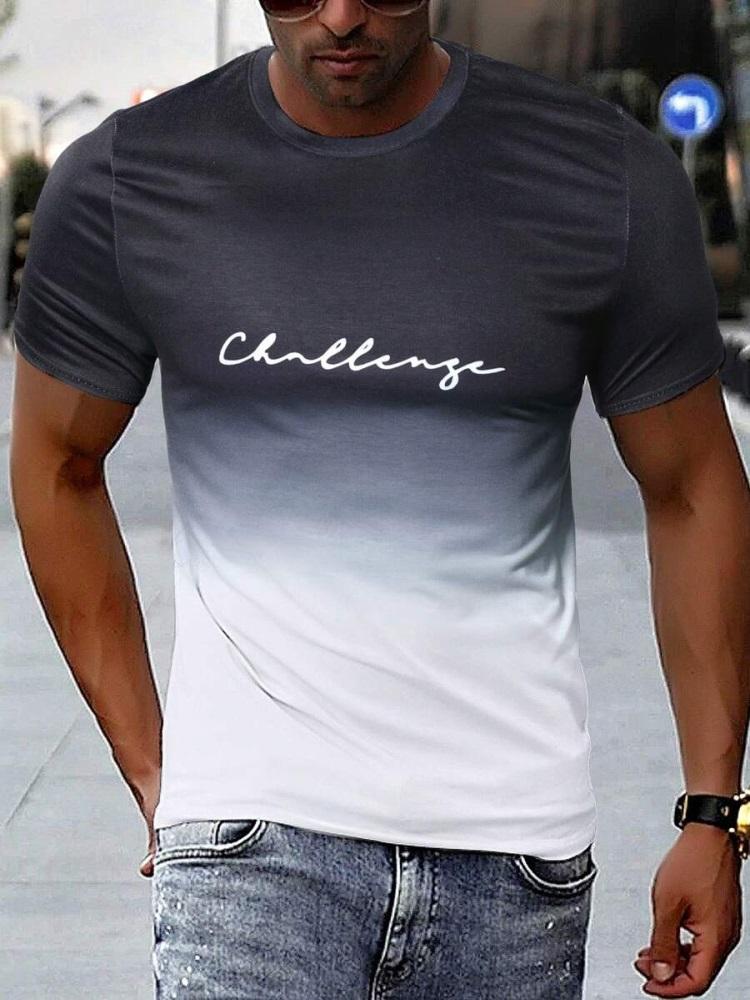 Neues Sommer Casual Herren 3D-gedrucktes Farbverlauf Kurzarm-Top Outdoor-Sport Herren T-Shirt Street Fashion T-Shirt Schriftzug Herren Top S