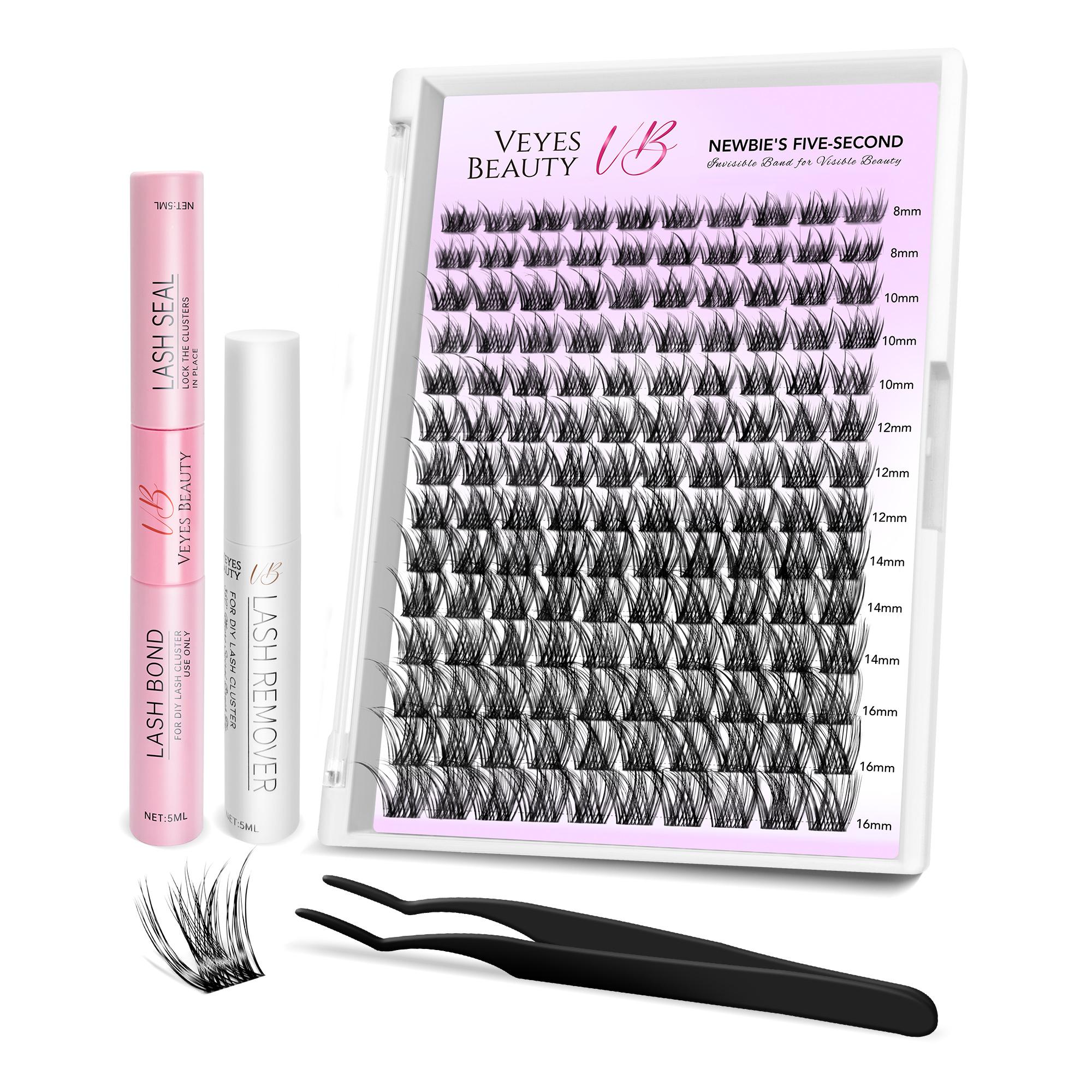 Veyesbeauty LuxeBold Lashes 3D-Positionierungstechnologie Leichtes Tragegefühl Newbie's Five Second Series 140 Cluster 8-16 mm Lash Kit schwarz