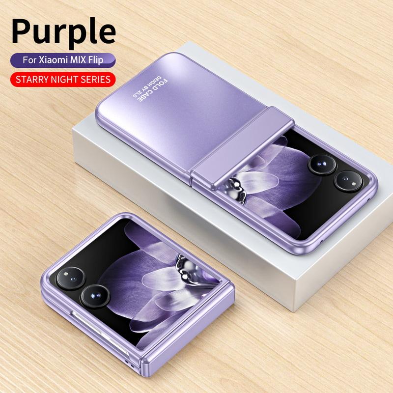 Luxuriöse, einfarbige Klapphülle mit gehärtetem Glas, 3-teilig, für Xiaomi Mix, Flip, stoßfeste, klare, harte PC-Hülle für schlanke Telefone Xiaomi Mix Flip violett