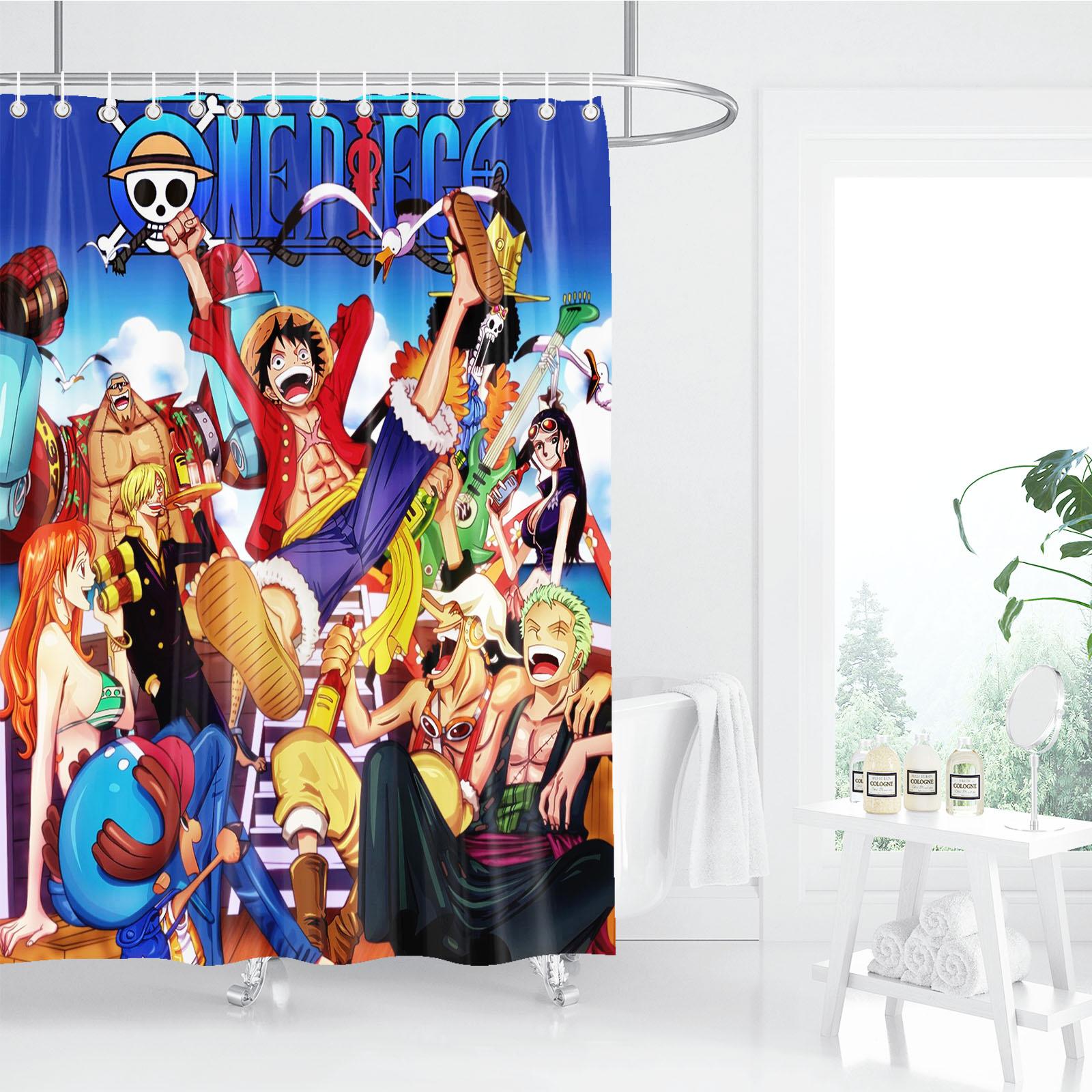 One Piece Anime Duschvorhang, Badezimmerzubehör, Dekorvorhänge für Wohnzimmer, Süße und lustige Weihnachtsgeschenke 180x180cm