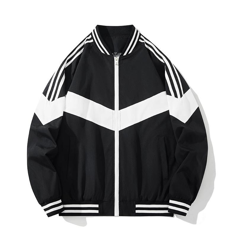 Jacke Herren Dünn Kontrastfarbe Herbst und Winter Neu Herren Koreanische Version Slim Grün Lässiger Mantel Jacke Streifen L schwarz