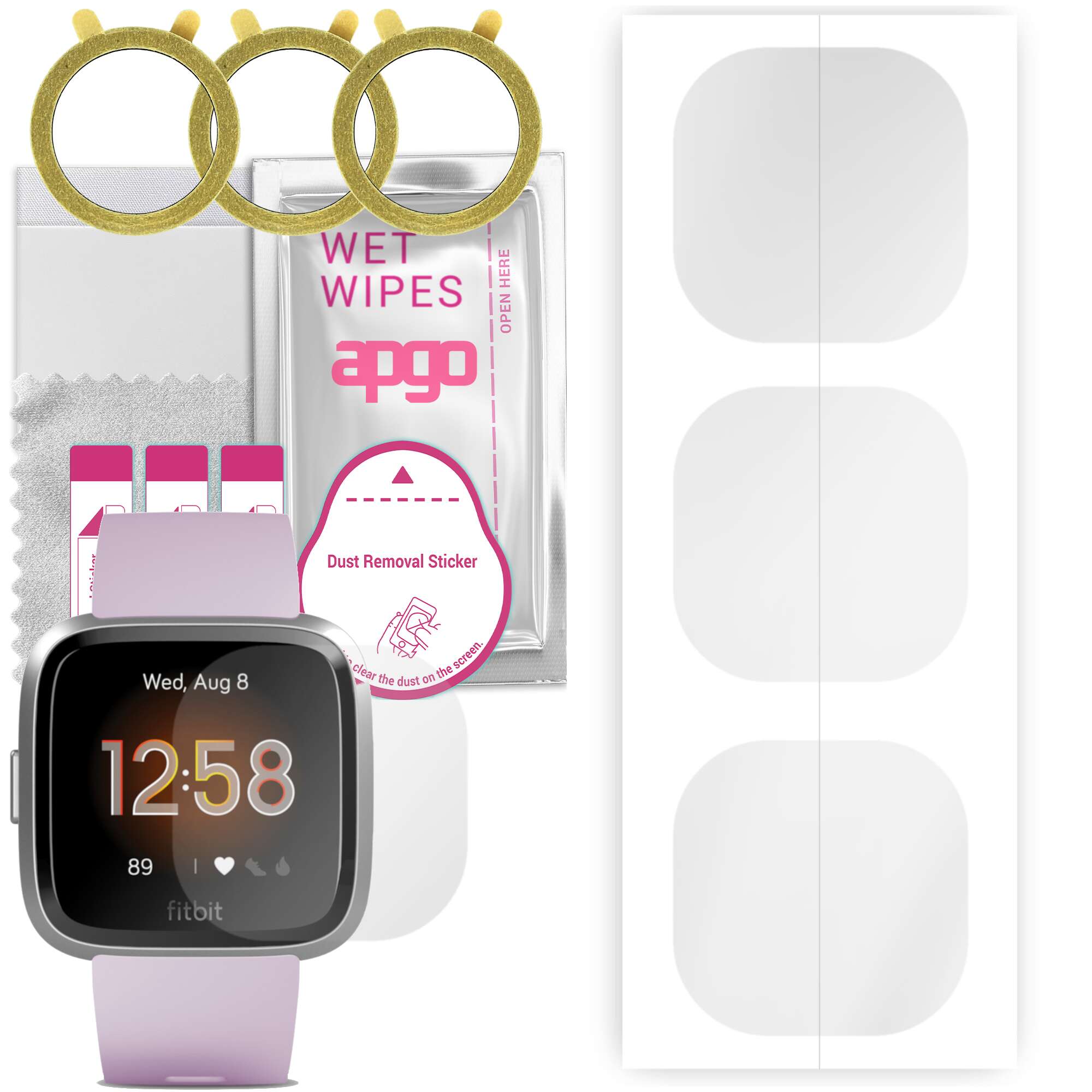 3x apgo Hydrogel Displayschutzfolie für Fitbit Versa Lite Edition, Hydrogelfolie, mit Positionierungsschicht, einfache Montage