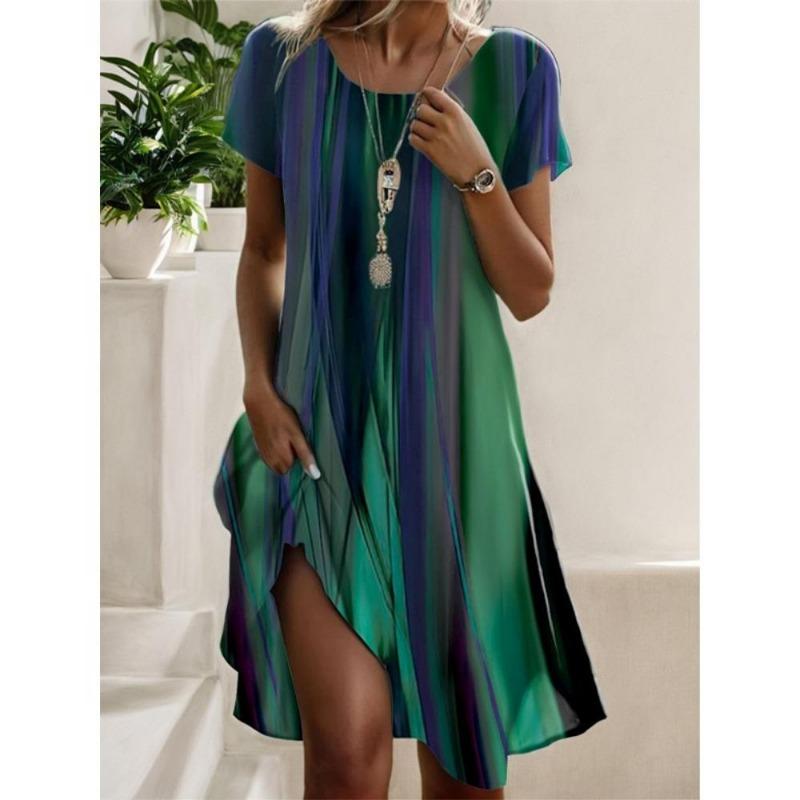 Sommer Bohemian Kleider Für Frauen V-ausschnitt Kurzarm Blume Gedruckt Strand Urlaub Kleid Frauen Maxi Kleider Boho XL dunkelgrüne