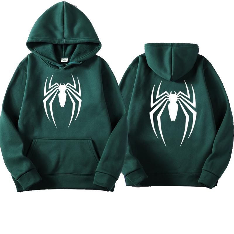 Herren Kapuzenpullover Street Fashion Spider Print Sweatshirt Fleece Damen Casual Lustiger Loose Hoodie Spiderman Herrenbekleidung 3XL grün