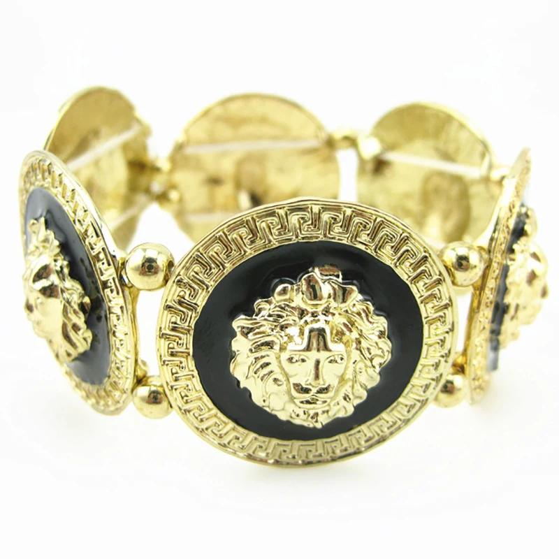 Herren Armband Rock Punk Schmuck Für Frauen Vintage Legierung Gold Anime Bemalt Löwenkopf Tier Trend Elastisches Armband