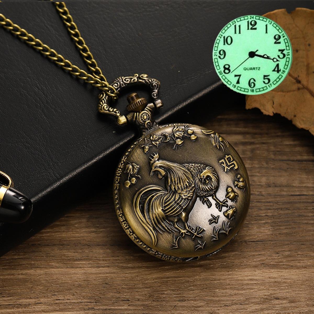 Taschenuhr Hollow Retro Flip 12 Tierkreis Groß Kreativ Studentenuhr Großes Zifferblatt Leuchtend Huai Large