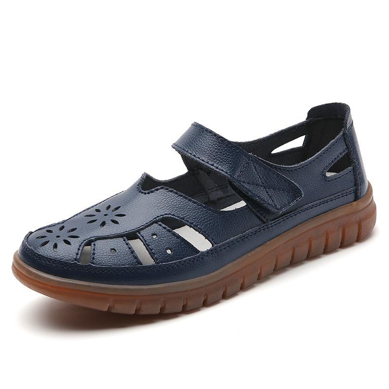 Damen Leder Hohl Sandalen Atmungsaktive Sommerschuhe Bequeme Krankenschuhe Weiße Sandalen Mama Sandalen Große Größe 36