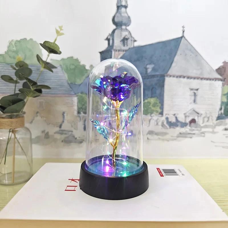 Künstliche Rosenblüten, Valentinstagsgeschenk für die Freundin, ewige Rose, LED-Licht, Folienblume, Hochzeitsdekor, Weihnachtsgeschenke Colorful light violett