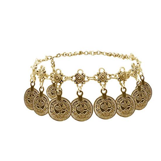 Böhmisches Damen-Fußkettchen im Vintage-Ethno-Stil, hohles Muster, runder Metallanhänger, verstellbar, hypoallergen, Strand-Fußkette, Knöchelarmband, Fußschmuck antik gold