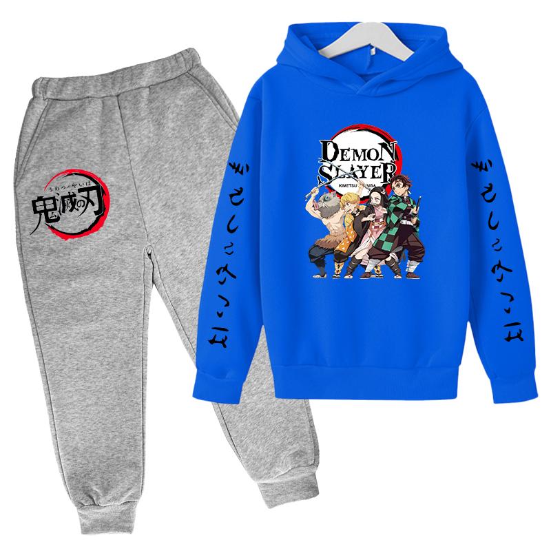 Demon Slayer Hoodies+Hose Zweiteiliges Set 4-14 J Kinderanzug Jungen Langarmhose Kinderbekleidung Winter- und Herbstkleidung 130cm violett