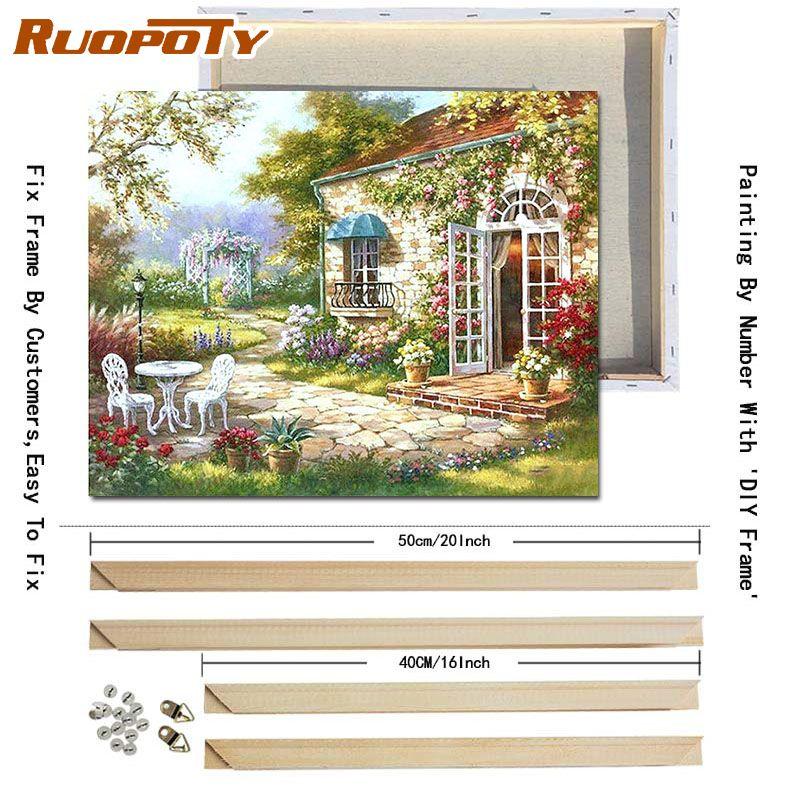 Ruopoty DIY-Rahmen, Ölgemälde am Meer, Landschaft, DIY, Malen nach Zahlen, moderne Wandkunst, Acrylfarbe auf Leinwand, für Heimdekorationen, Kunstwerk, 40 x 50 cm