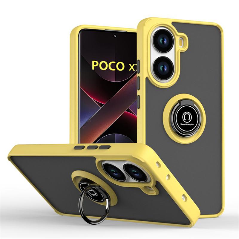 Armor Magnetische Hülle Für Poco X7 X6 F7 Pro F6 F5 Stoßfest Matt Ringhalter Ständer Handyhüllen Für Poco M7 M6 Pro 5G Rückseite Poco F6 gelb