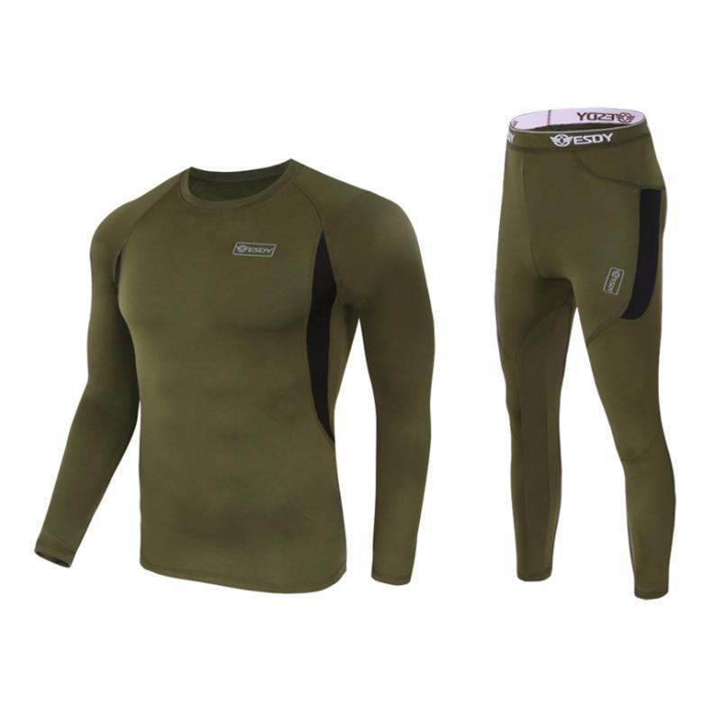 Herren Outdoor Camo Thermo-Unterwäsche, Sportunterwäsche, Fleece, warme Strumpfhosen, Kompression, schnell trocknend, Thermo-Unterwäsche-Set, Herren-Camo-Anzug 3XL black