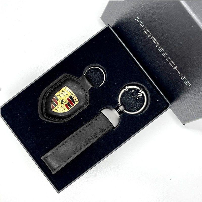 Auto Schlüsselanhänger Halter Schild Leder Schlüsselring Kette Anhänger Geschenke Für Porsche Macan 911 718 Taycan Panamera Cayenne Boxster Cayman schwarz