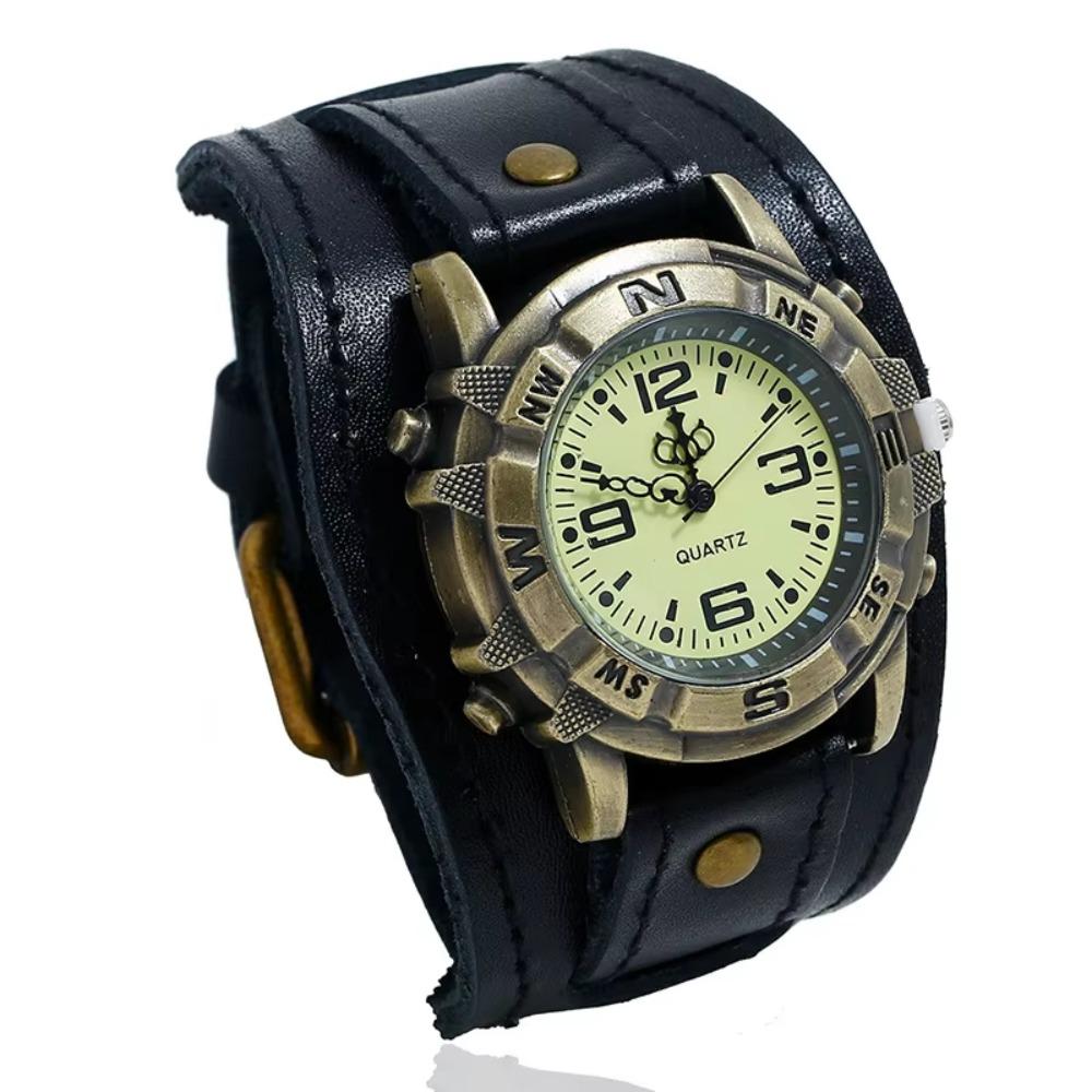 Rindslederarmband Rindslederarmband Uhr Punk-Stil Uhrenarmband Lederarmband Uhr Herren Geschenk schwarz