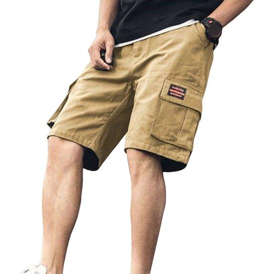 Herren-Cargo-Shorts in Übergröße, locker, einfarbig, mit mehreren Taschen, gerade, weich, atmungsaktiv, Taschen mit mittlerer Taille, schnell trocknende knielange Shorts M khaki
