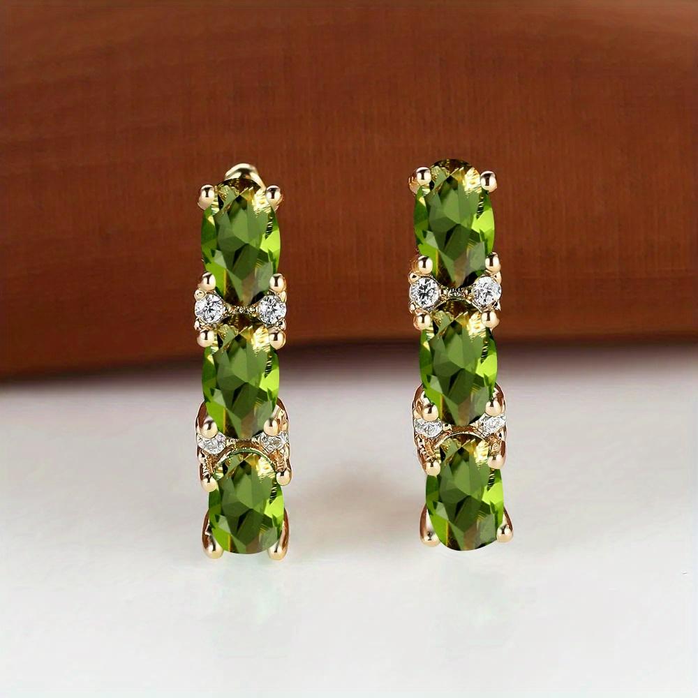 Luxus oval geschliffene grüne Stein Tropfen baumelnde Ohrringe drei Stein Clip Haken Ohrringe Frauen Gold Farbe feines Geschenk Liebe Schmuck tägliche Party Ohrringe olivgrüne