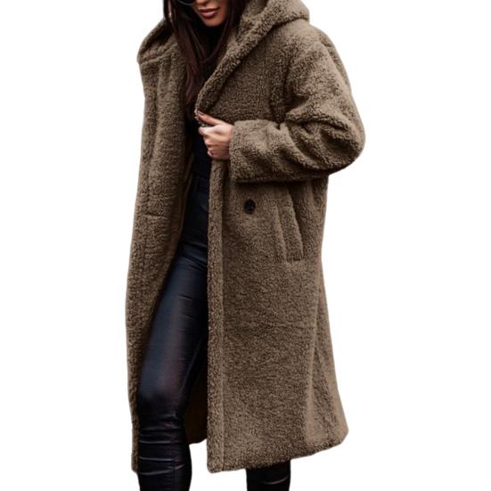 Frauen Langen Mantel Einfarbig Langarm Mit Kapuze Mantel Winter Herbst S khaki