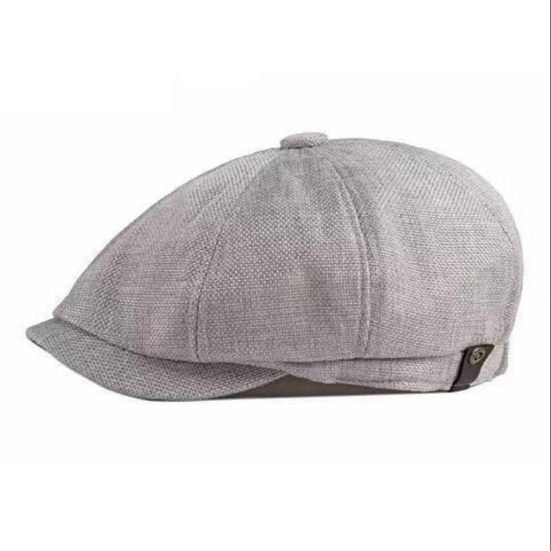 Hut Herren Achteckiger Hut Frühling und Sommer Dünnschliff Leinen Atmungsaktiv Entenzungenhut Herren Retro Freizeit Baskenmütze Malerhut average size licht grau