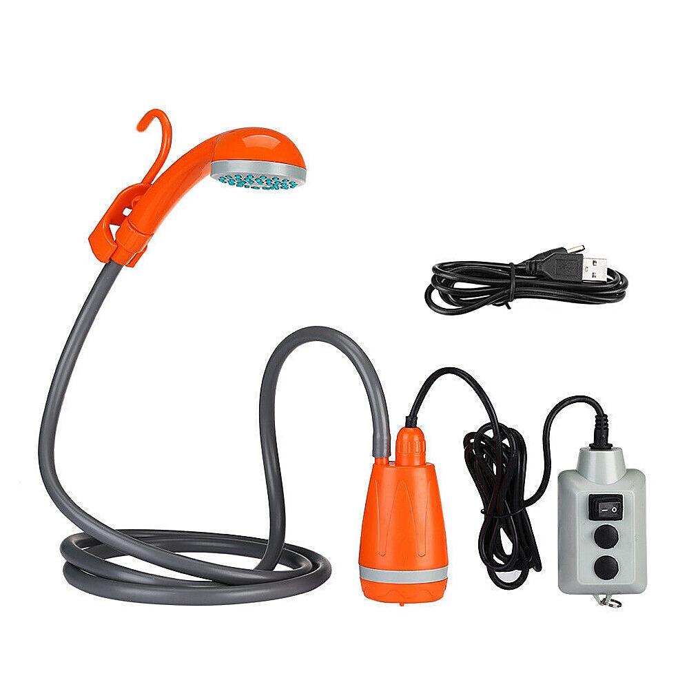 Tragbare Campingdusche Outdoor Camping Duschpumpe Wiederaufladbarer Duschkopf für Camping Wandern Reisen Shower orange