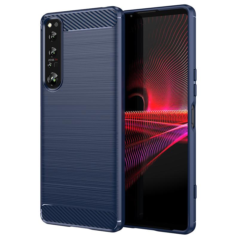 Für Sony Xperia 1 IV Hülle Für Sony Xperia 1 IV Silikon Anti-Klopf Carbon Fiber Rückseite Hülle Für Sony Xperia 1 IV 10IV Hülle For Xperia 1 III blau