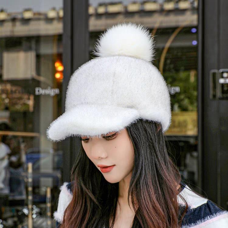 Nerzhaarmütze Damen Winter Verdickte Warme Mütze Imitation Nerzmütze Rittermütze Plüsch Entenzunge Mütze Baseballmütze