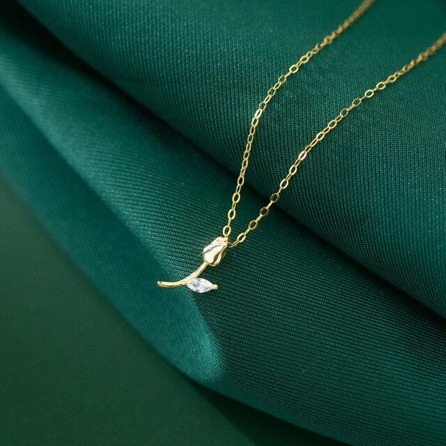 Echt 925 Sterling Silber Mode Süße Gold Tulip Shiny Cz Halskette Für Frauen Hochzeit Partei Edlen Schmuck Geschenk Da2372 46-50.5cm gold