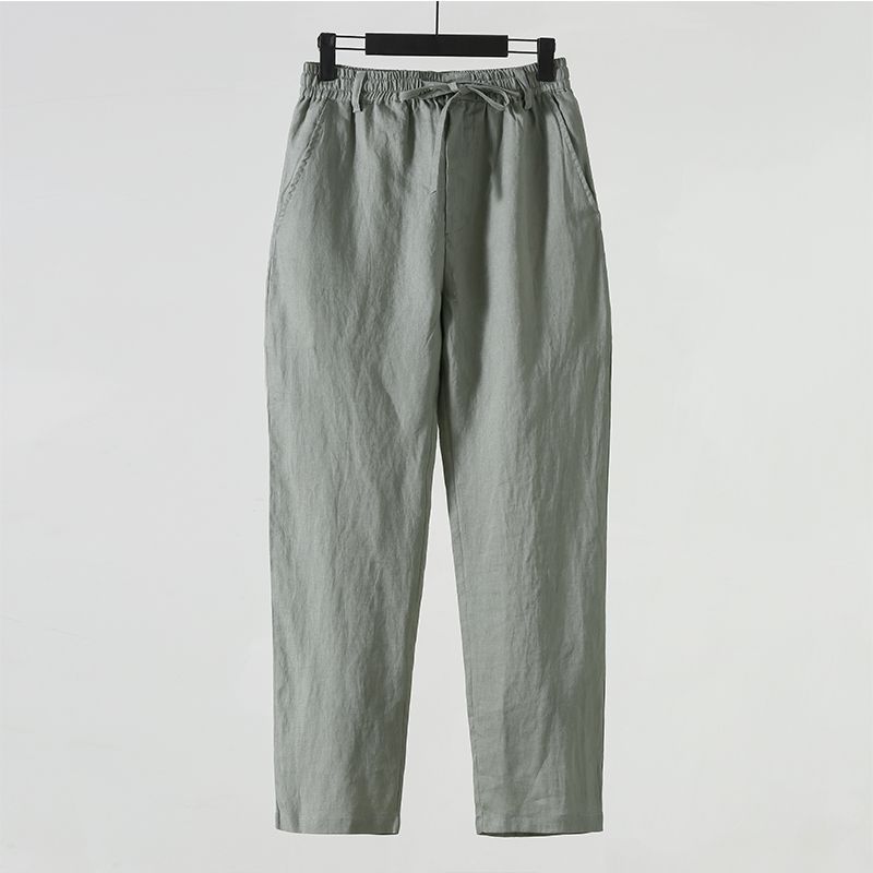Mode Einfarbige Leinenhose Herren Locker Baumwolle Hanf Herren Freizeithose Herren Sommer Gerade Hose Herren Kleidung XXL grün