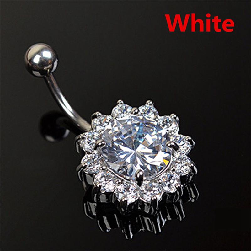 Edelstahl Bar Bauchnabel Ring Kristall Blume Körper Piercing Frauen Schmuck weiß