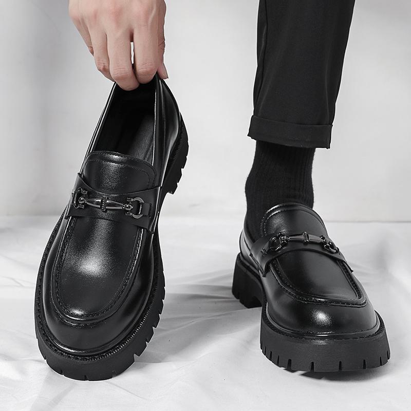 2025 Klobige Lackleder Herren Loafer mit Höhensohle - Glänzend, Dicksohlig, Trendige Friseur Schuhe 38 matte schwarze