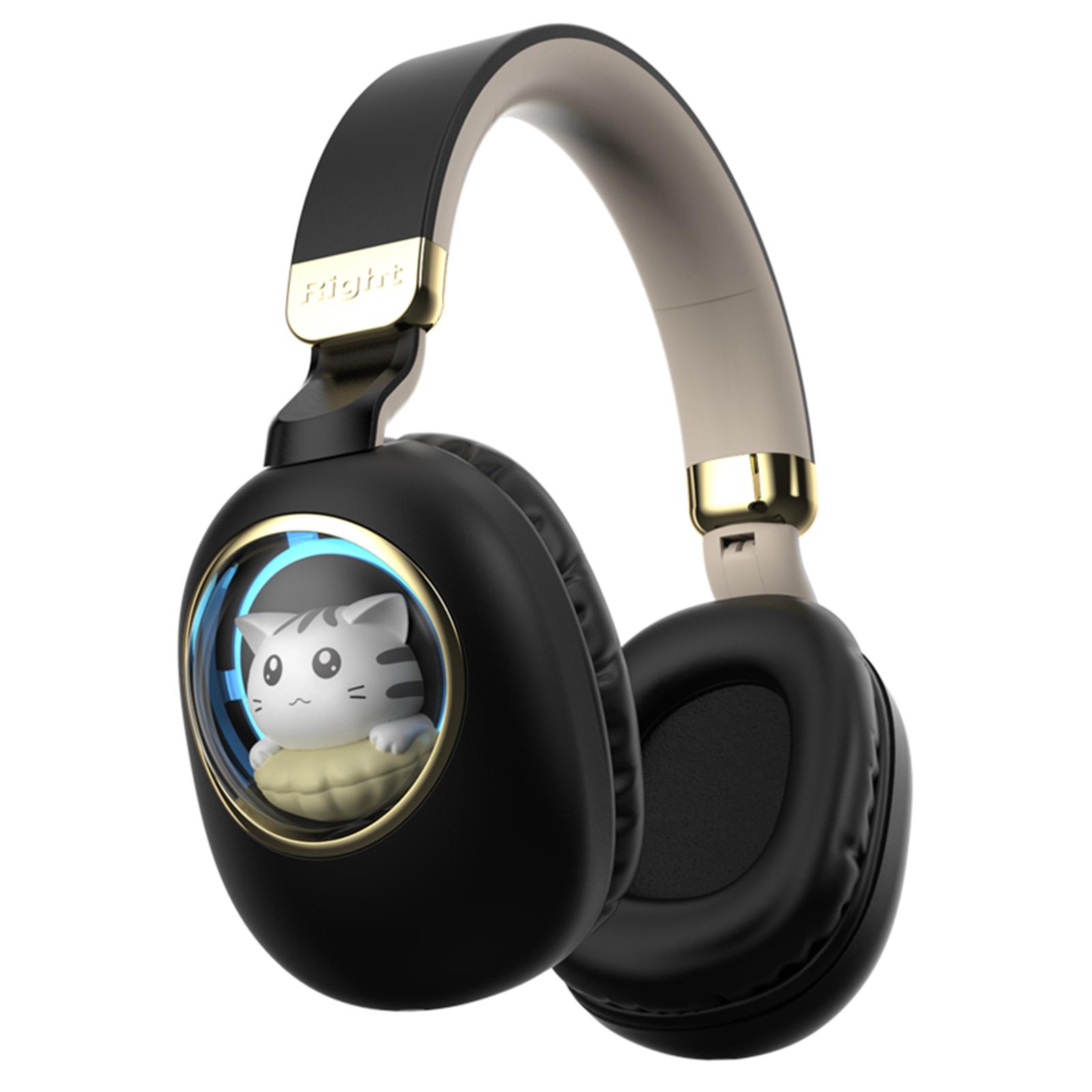 Niedliche kabellose BT5.3-Kopfhörer mit Cartoon-Motiv, Over-Ear-Gaming-Headset, niedliches Tier-Design, AUX-IN mit Kabel schwarz