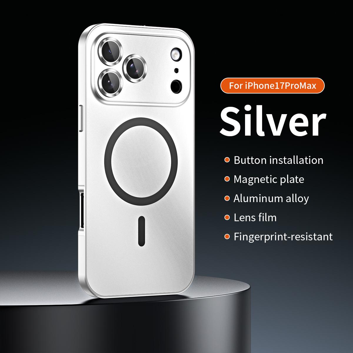Metall Magnetische Matte Hülle Für iPhon 12 13 14 15 16 17 Pro Max 14Plus Für Magsafe Hülle Objektiv Legierungsfolie Aluminiumrahmen Kabelloses Laden For iPhone 17 Air silber