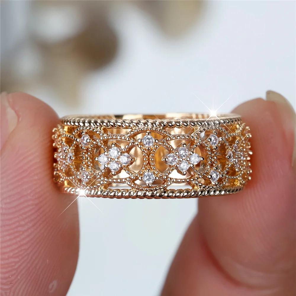 Charm Weiß Zirkon Verlobungsringe für Frauen Gold Farbe Aushöhlen Eheringe Schmuck Party Geschenke 8
