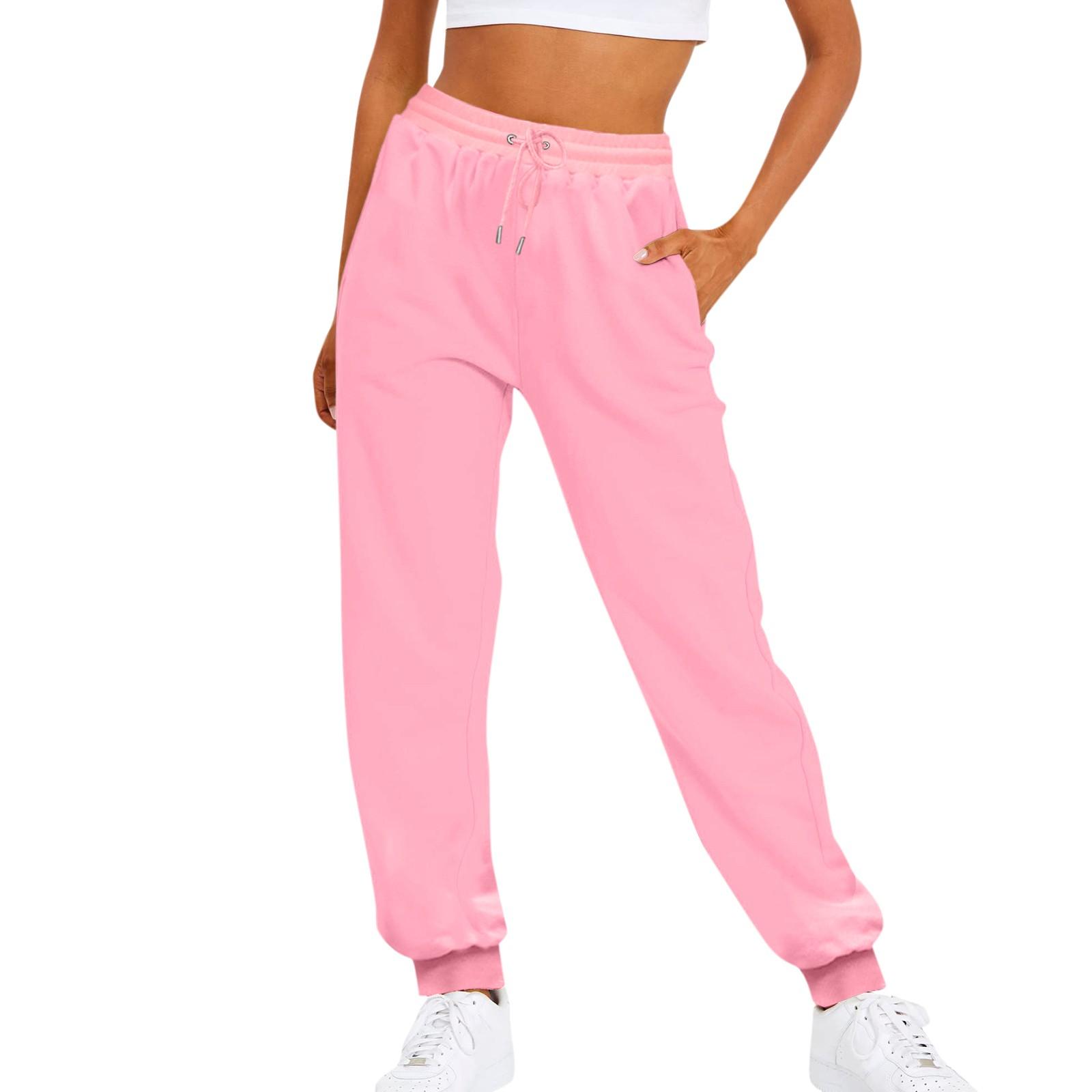 Damen Einfarbige Damenhose Tasche Lange Jogginghose Fleece Jogginghose Sporthose Lässige Mode Lose Schwarz Rot S rosa