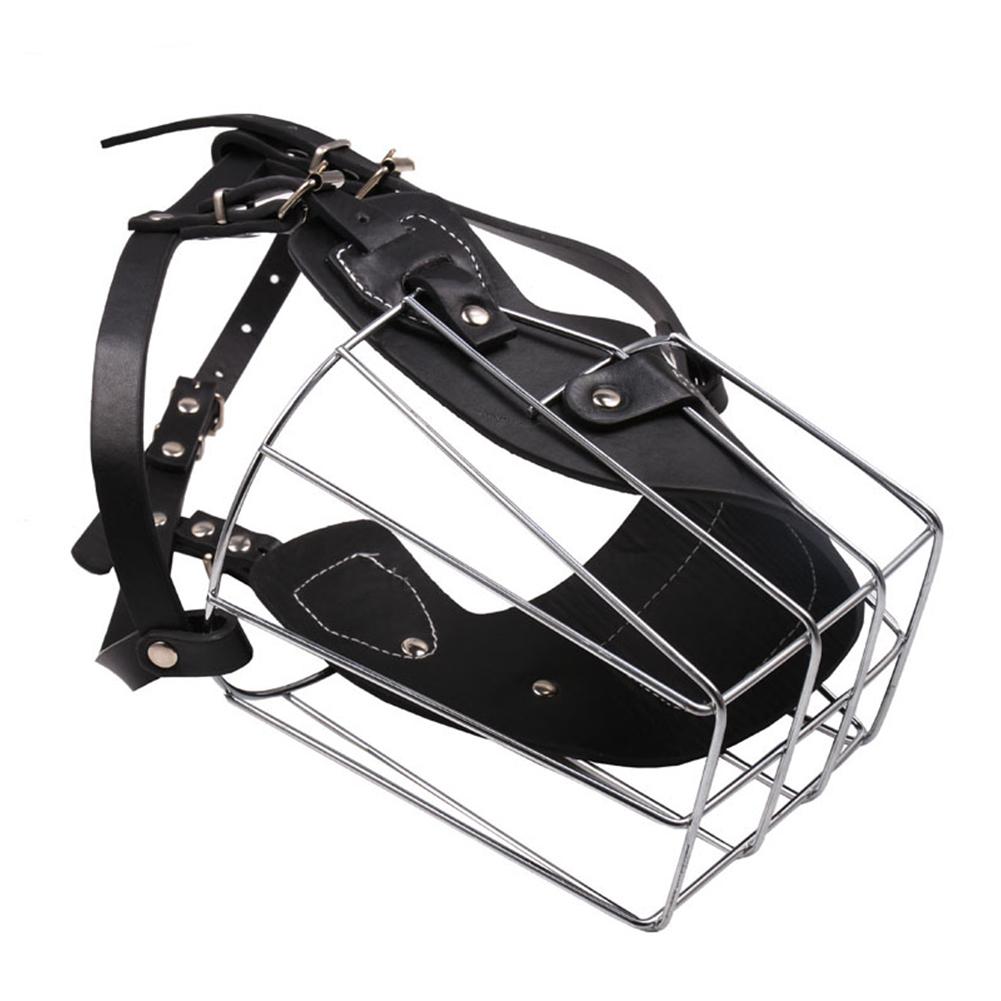 Maulkorb für Hunde aus Metall, Gesichtskorb, Hundemaul, atmungsaktiv, verstellbare Lederleine, Maulkorb für Hunde, verstellbare Mundabdeckung L black