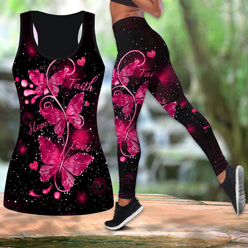 Yoga-Outfit mit Schmetterlingsblatt-Aufdruck für Damen, modische 3D-gedruckte Workout-Leggings, Fitness, Sport, hohe Taille, lässige Yoga-Hose 2XL rosa