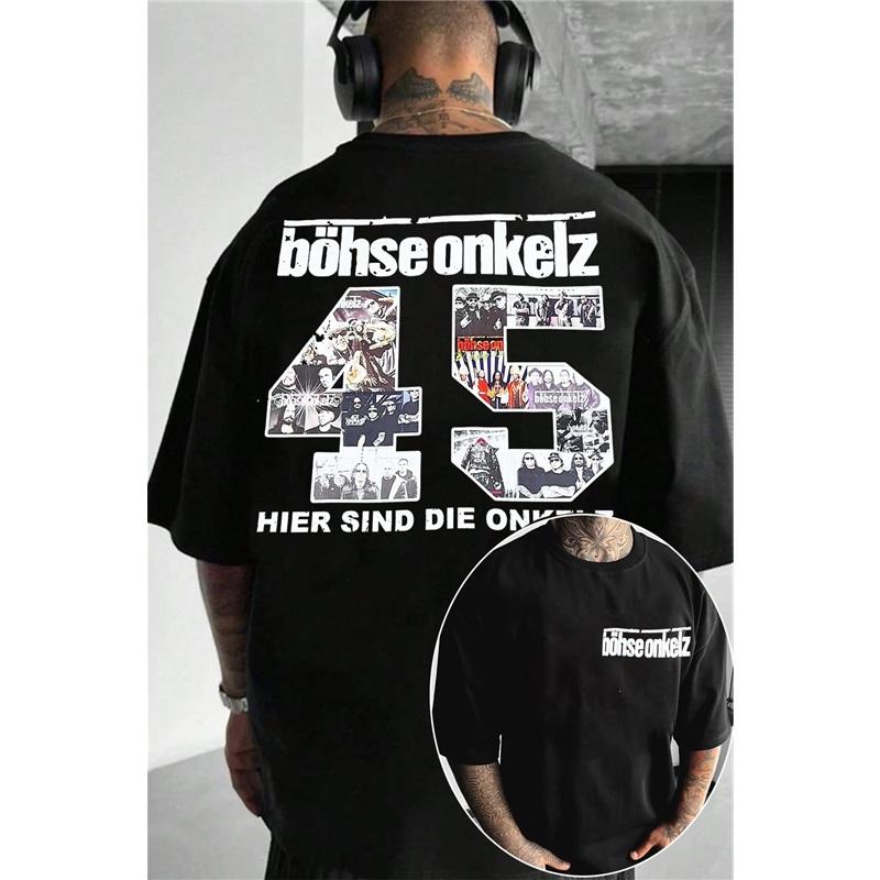 Böhse Onkelz Konzert 45th Anniversary Gedenk-T-Shirt Herren Damen Oversized Unisex Baumwolle High Street Harajuku Weiblich Männlich Bequeme Kleidung XXXL blau