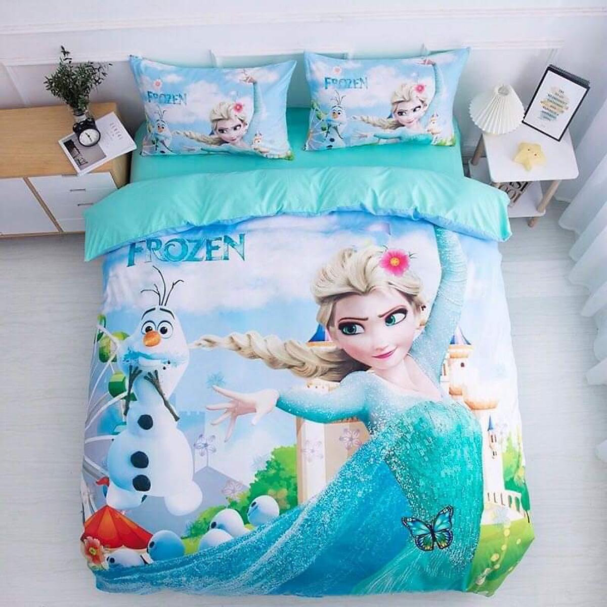 Eiskönigin Elsa und Anna Anime Bettwäsche-Set Comforte Bedrucktes Cartoon-Design Einzelbettgröße Bettwäsche-Sets Weihnachtsgeschenke 3-teilig 150*200cm 3pcs