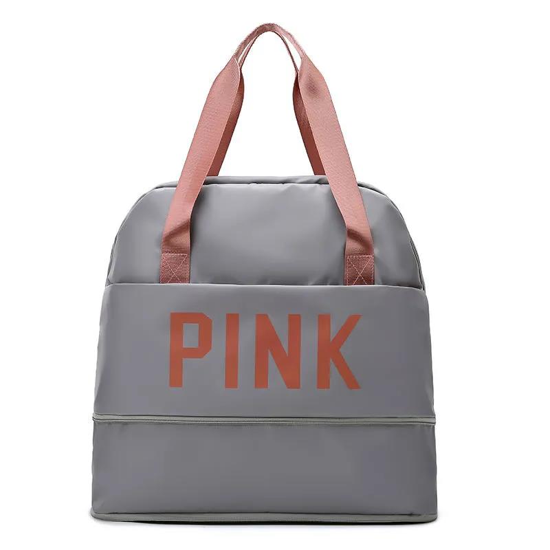 Reisetasche mit großer Kapazität, leichte Fitnesstasche, verstellbare Tasche mit Reißverschluss, Überzug, Zugstange, Handtasche, wasserdichte Reisetasche, Umhängetasche für Mädchen, Make-up-Tasche grau