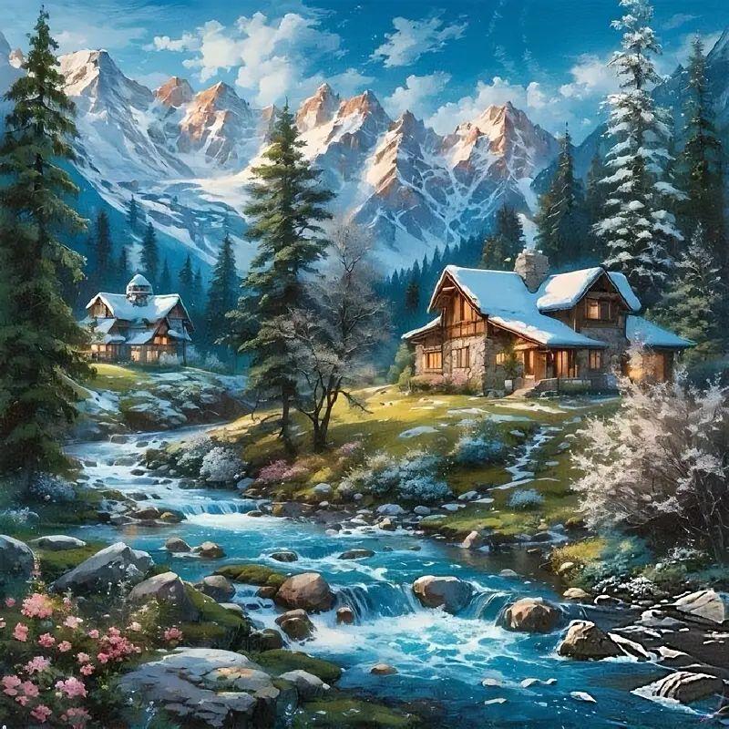 Landschaft DIY 5D Diamant Malerei volle Runde Harz Mosaik Kreuz Diamant Stickerei Strass Home Decor Geschenke Full Round 50x50CM