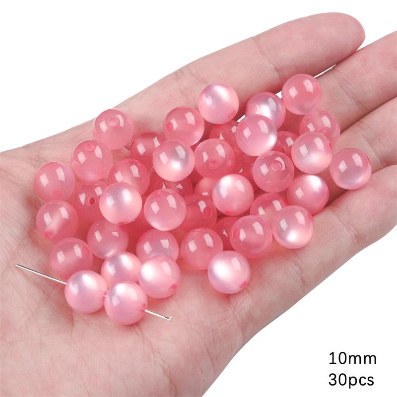 30/50Pcs Harz Perlen Imitation Katzenauge Ball Perlen Für DIY Halskette Armband Ohrringe Schmuck Machen Handwerk Zubehör 10mm 30pcs rosa