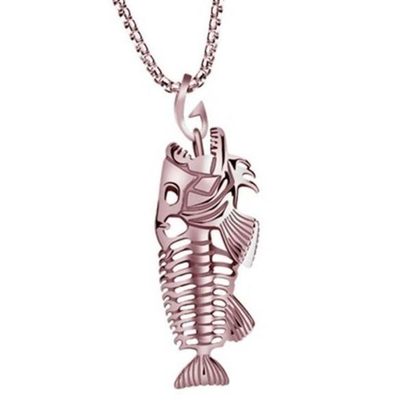 Fischgräte Fischskelett Anhänger Surferkette Halskette Gold Schwarz Unisex Schmuck rose gold