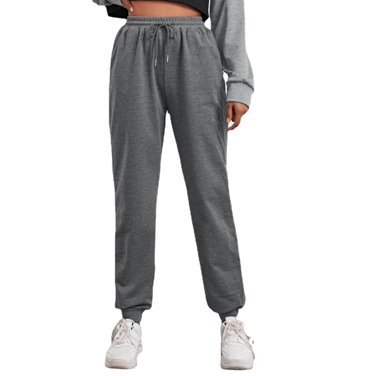 Damen Einfarbige Damenhose Tasche Lange Jogginghose Fleece Jogginghose Sporthose Lässige Mode Lose Schwarz Rot XL dunkelgrau
