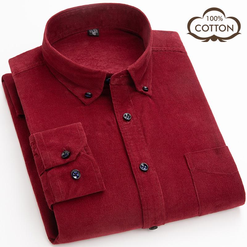 Neu Baumwolle Cord Shirts Männer Solide langarm Dünne Beiläufige Shirts Plus 38 rot