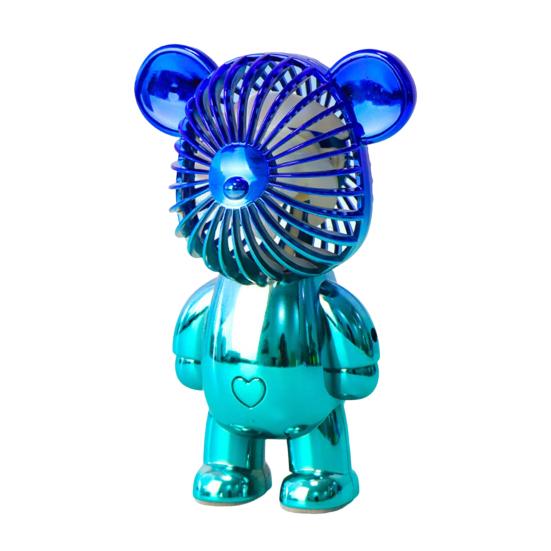 USB-Ventilator, stumm, starker Wind, wiederaufladbar, Cartoon-gewalttätiger Bär, Mini-elektrischer Tisch-Handheld-USB-Ventilator für Schlafsaal blau